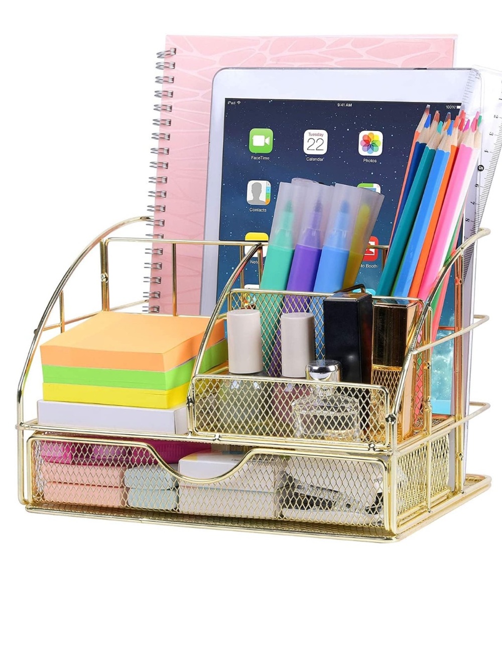 Gold Mesh Desk Organizer Caddy - Home Storage & Organization